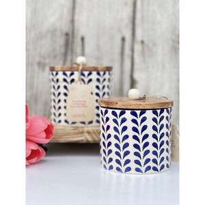 Blue & White Ceramic Food Storage Canister with Wooden Lid Handmade in India Set